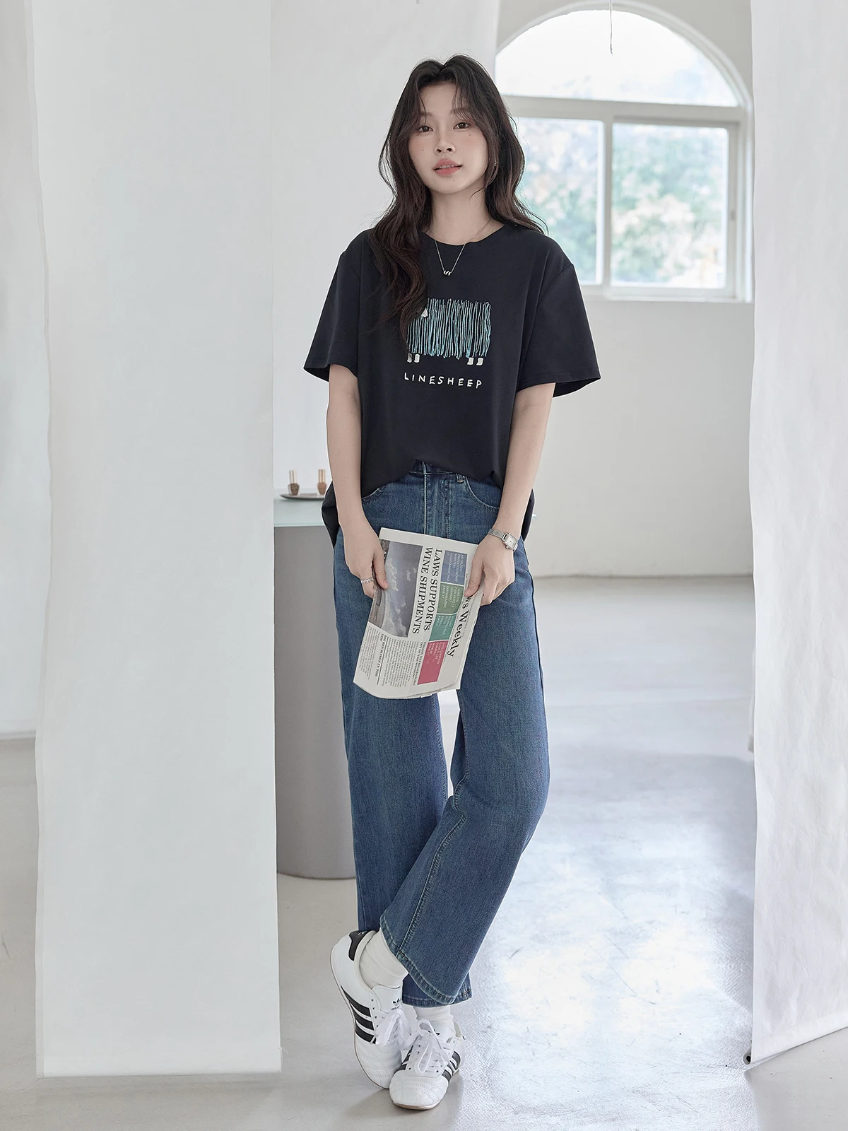 

Elegant HUIXI Blue round Neck T-Shirt Women's Summer New Loose Short Sleeve Printed Top Fashionable Korean Style Casual Wear
