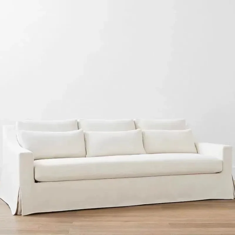 Belgischer französischer viktorianischer Massivholzrock aus Leinen, vollständig zerlegte und gewaschene Doppel-Dreifach-Wohnzimmermöbel mit weißem Sofa