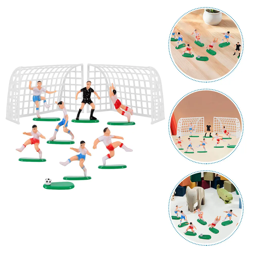 

Plastic Cake Decor Football Decoration Miniatures 2 Sets Players 2 Goals Reusable Safe Plastic Miniature Landscape