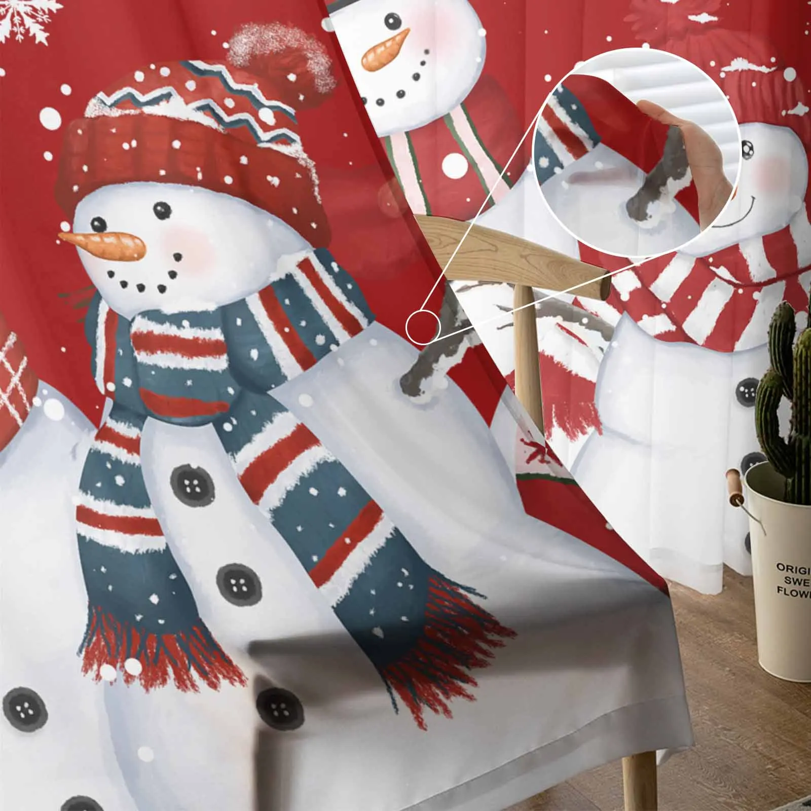 Christmas And Winter Snowman Curtains For Living Room Bedroom Home Decoration Window Voile Tulle Curtain Drapes