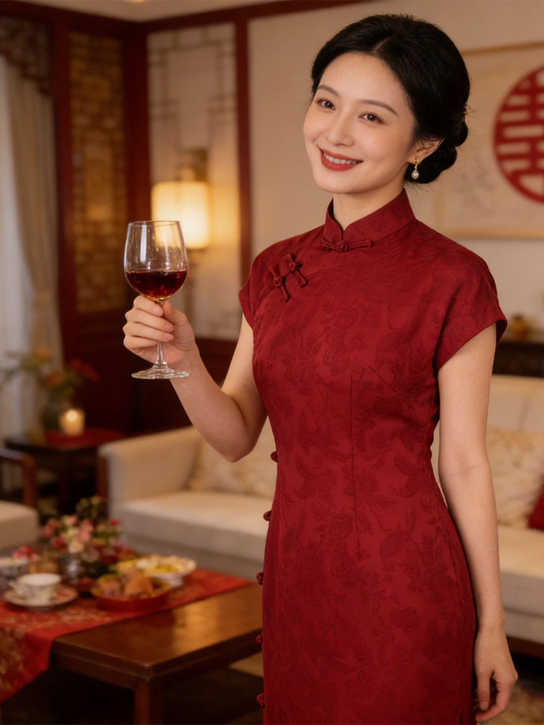 

Повседневное улучшенное длинное ципао Dorabana Deep Red из хлопка и льна с вышивкой, на пуговицах, с круглым воротником, дышащее, для весеннего сезона