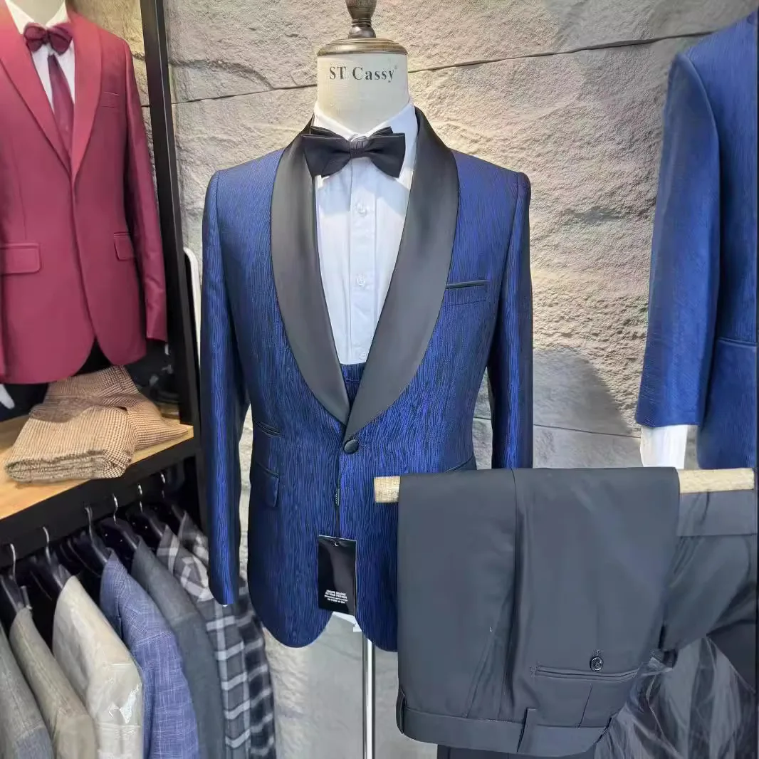 

Fashion Printed Men Suit Set Formal Business 3 Piece Set For Men 2024 Slim Jacket Dress Blazers Coat Trousers Single Breasted