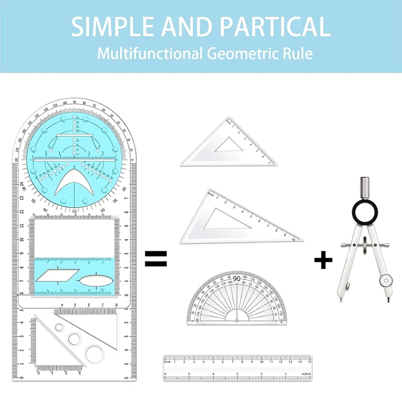 Multifunctional Geometric Ruler, Geometric Drawing Template, Measuring Tool Draft Rulers For School