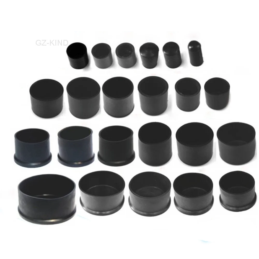 2/4/8 buah penutup kaki kursi dan meja tabung karet lembut PVC bulat hitam, penutup kaki pelindung Anti selip diameter 6 mm-50 mm