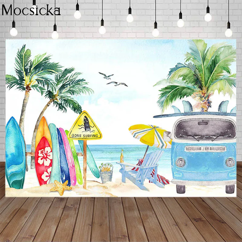 Summer Beach Party Backdrop Hawaii Holiday Surfboard Decoration Child Birthday Portrait Photo Background Studio Photography Prop