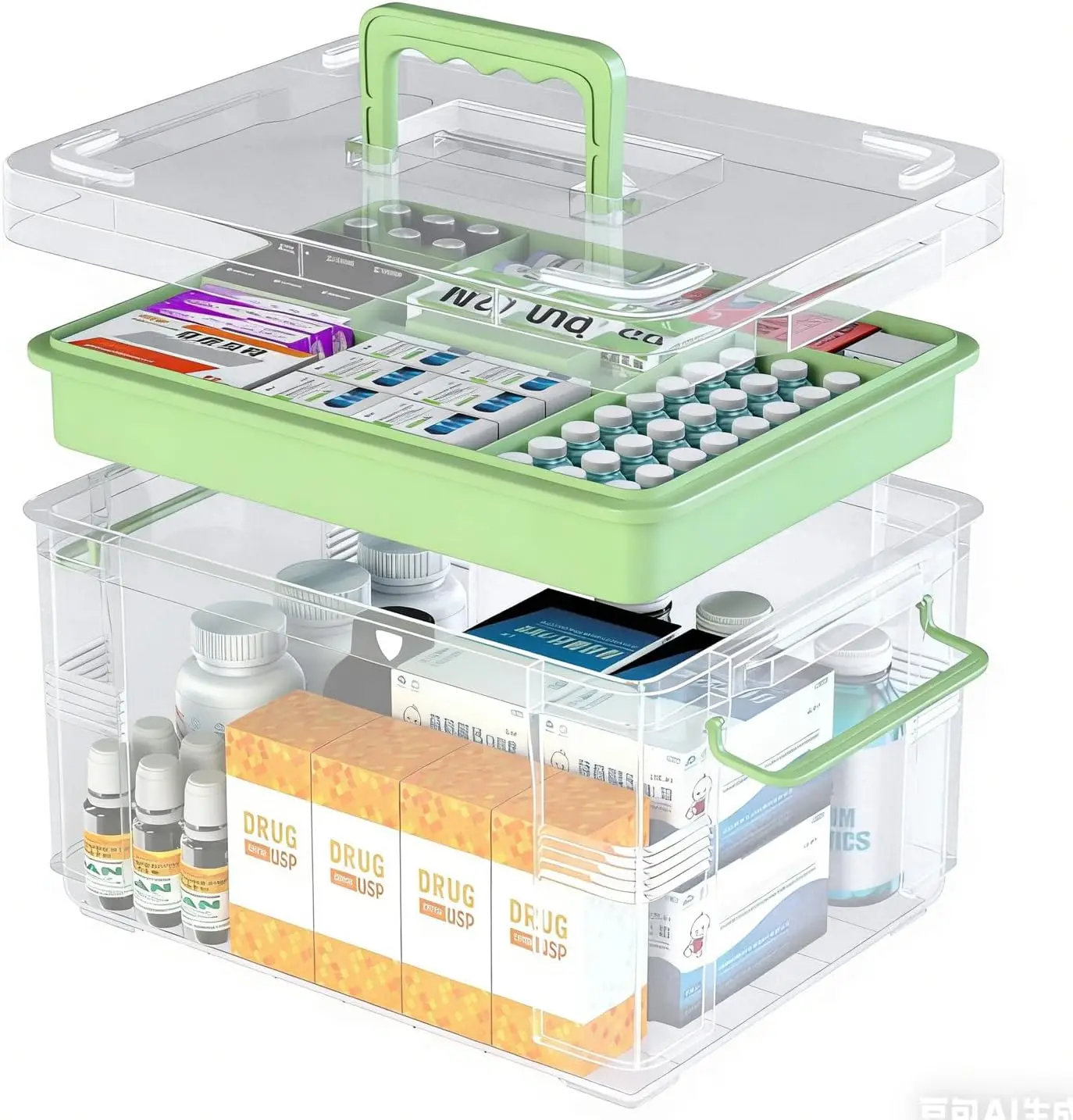 

15qt Multi-Color Clear Medicine Organizer Storage Box (with Tray) - Thickened Plastic Empty First Aid