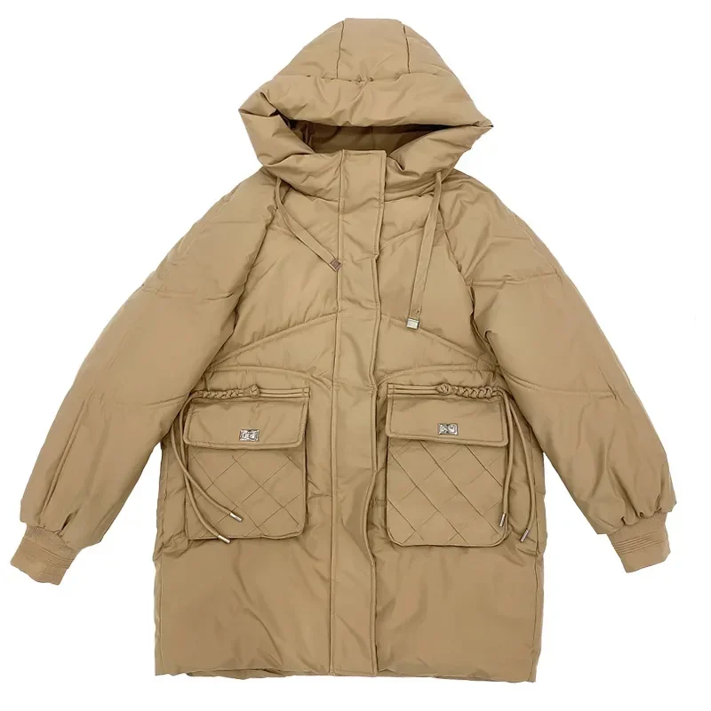 팝팝 후드 신상 여성용 겨울 중간 길이 다운 코튼 재킷 루즈핏 큰 사이즈 두꺼운 누빔 코튼 재킷 콜드 프로