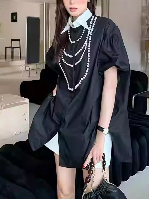 

Summer Lazy Sle Long Pearl Nelace Heavy Work Loose Large Version irt Meat Conceal Slimming Faionable Korean Version