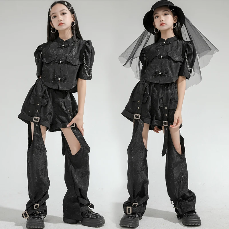 

Girls Jazz Dance Costume Design Sense Coat Pants Black Suit Kids Hip Hop Clothes Catwalk Group Stage Performance Outfit BL13315