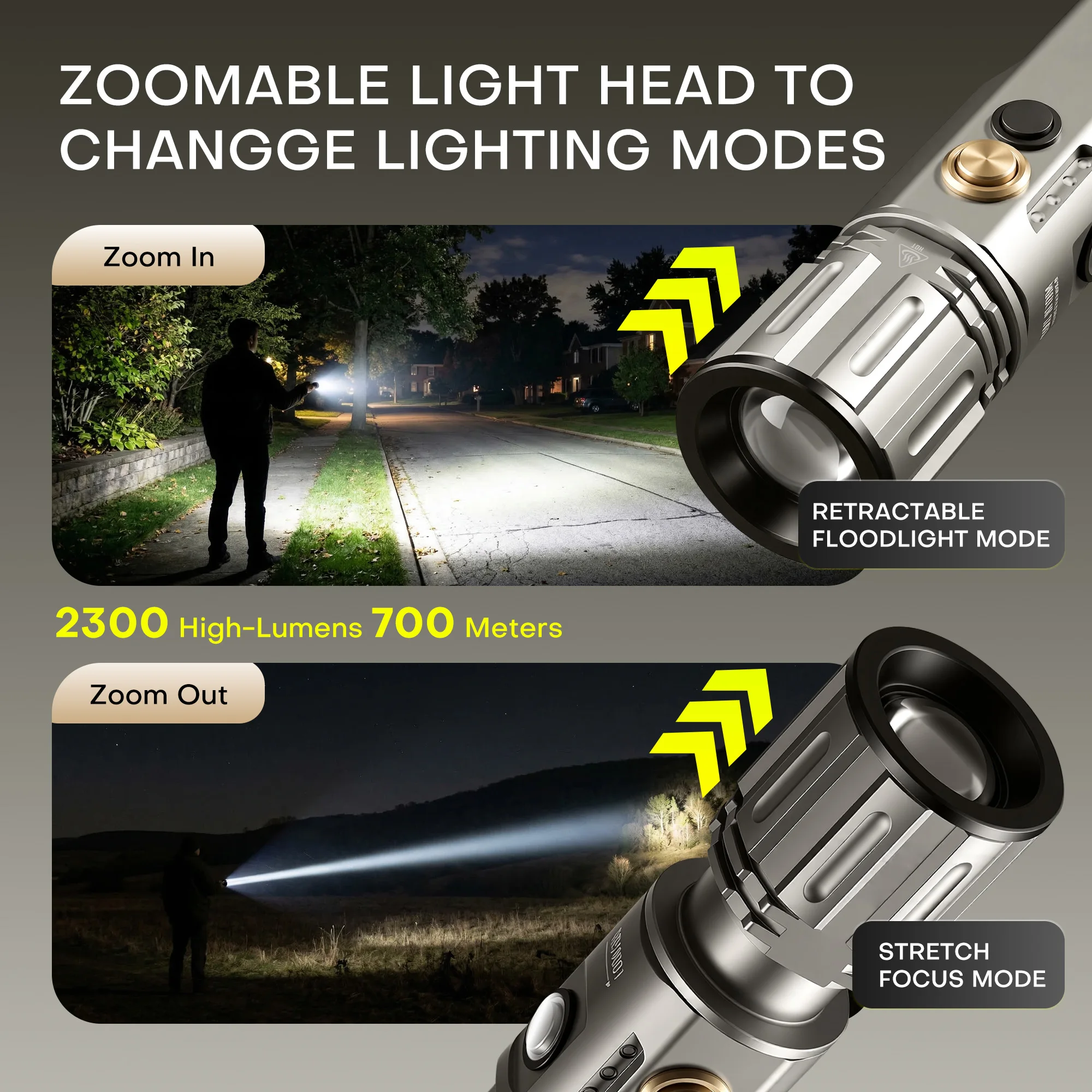 5 Replaceable Lamp Heads Flashlight，USB-C Rechargeable, Durable Battery, Strong Magnetic Base, Multi Lighting Modes