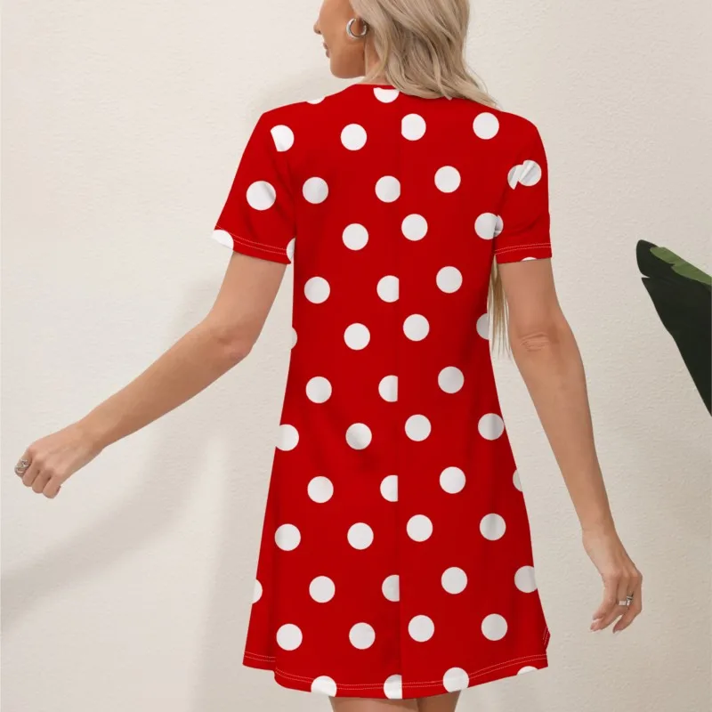 Summer Women's Short Sleeved Round Neck Polka Dot Mini Dress Elegant And Slim Fit Y2k Vestido Longo Feminino Retro 2024