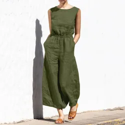 Summer One Pieces Jumpsuit Women Pants 2024 Fashion Solid Sleeveless Pant Outfit Wide Leg Jumpsuits Casual