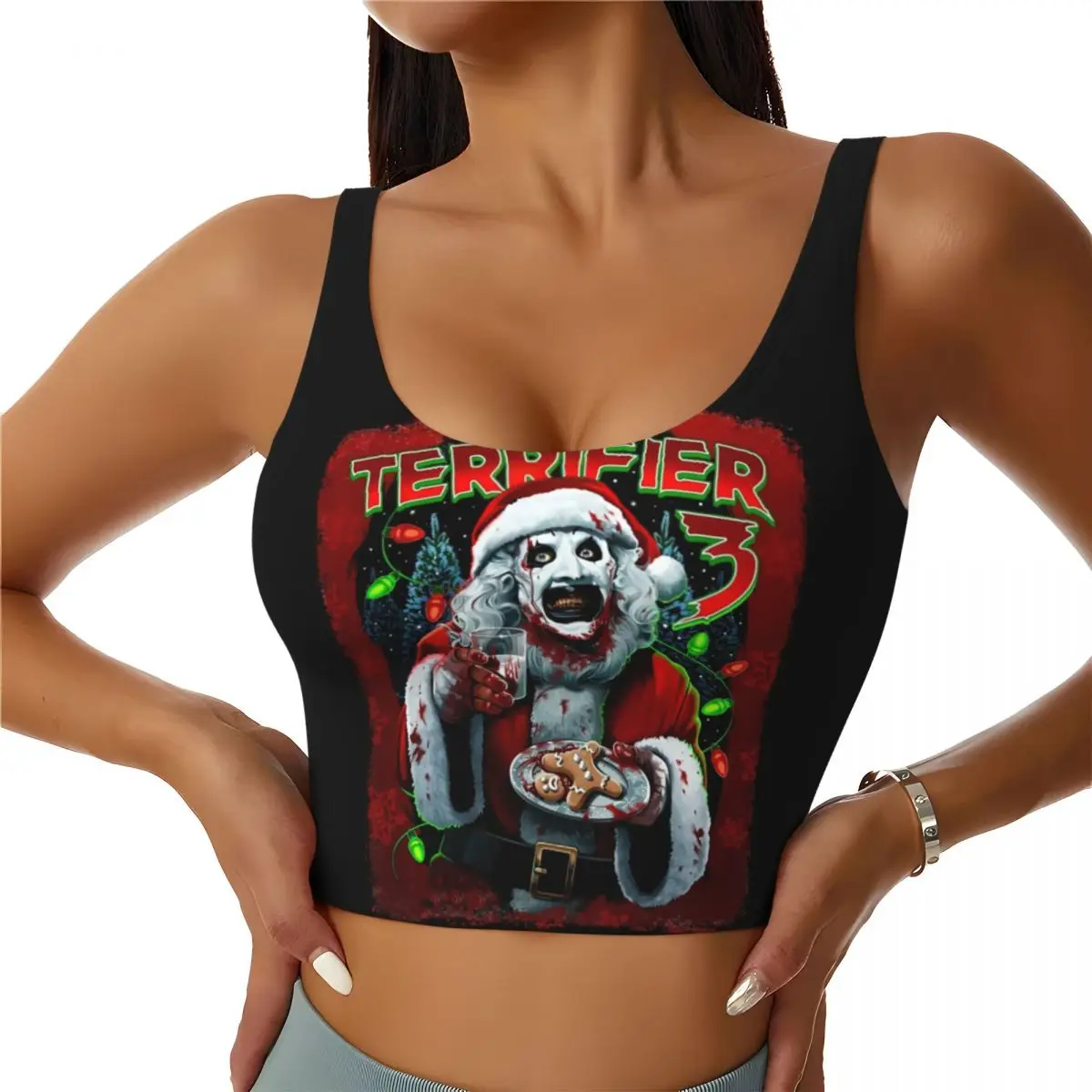 Custom Poster Of Terrifiers Christmas Sports Bra Women's High Impact Workout Yoga Crop Top