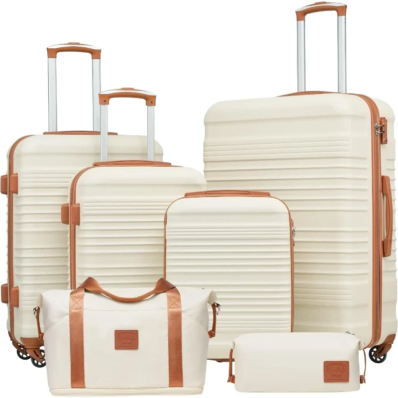 Set 3 Piece  Set Carry On Suitcase Hardside  with TSA Lock Spinner Wheels(White, 6 piece set)