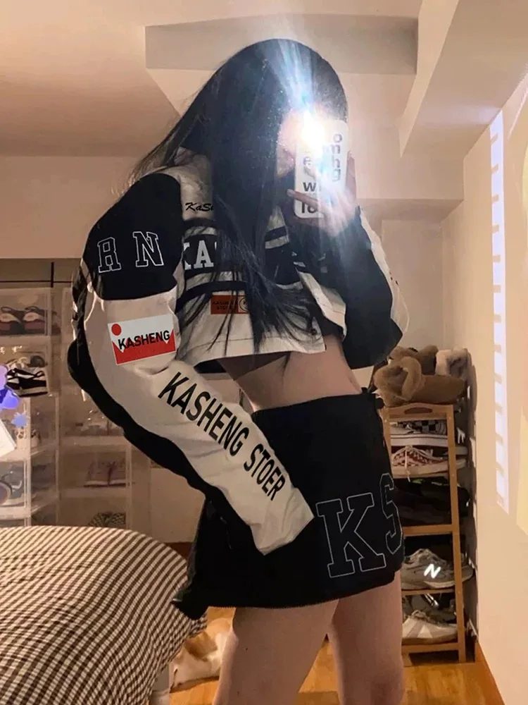 plus Size Detachable Splicing Motorcycle Baseball Jacket Women's Loose Slimming Long Sleeve Coat Top Commute Style Autumn Winter