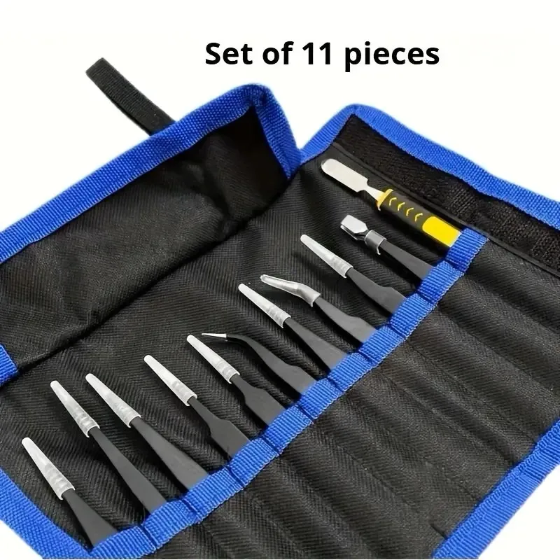 10-11 قطعة ESD الملقط الفولاذ المقاوم للصدأ الدقة مكافحة ساكنة أدوات إصلاح الصناعية الملقط للإلكترونيات لحام الحرفية