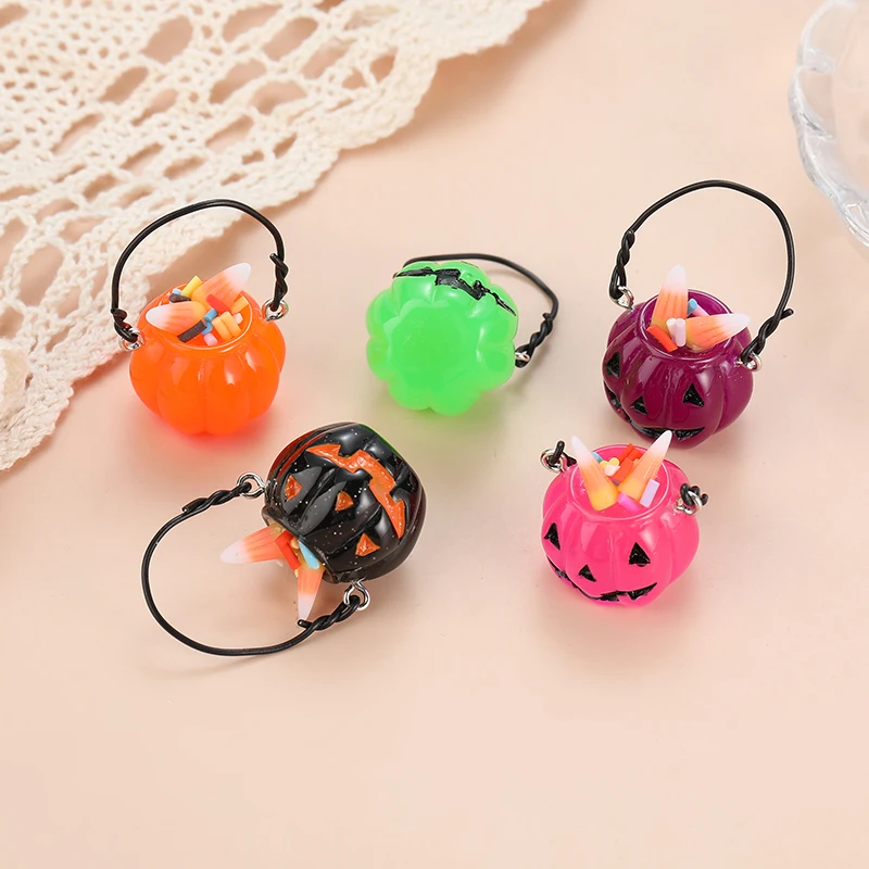 4Pcs Fashion Halloween Charms Resin Pumpkin Basket Necklace Keychain Pendant DIY Making Accessories