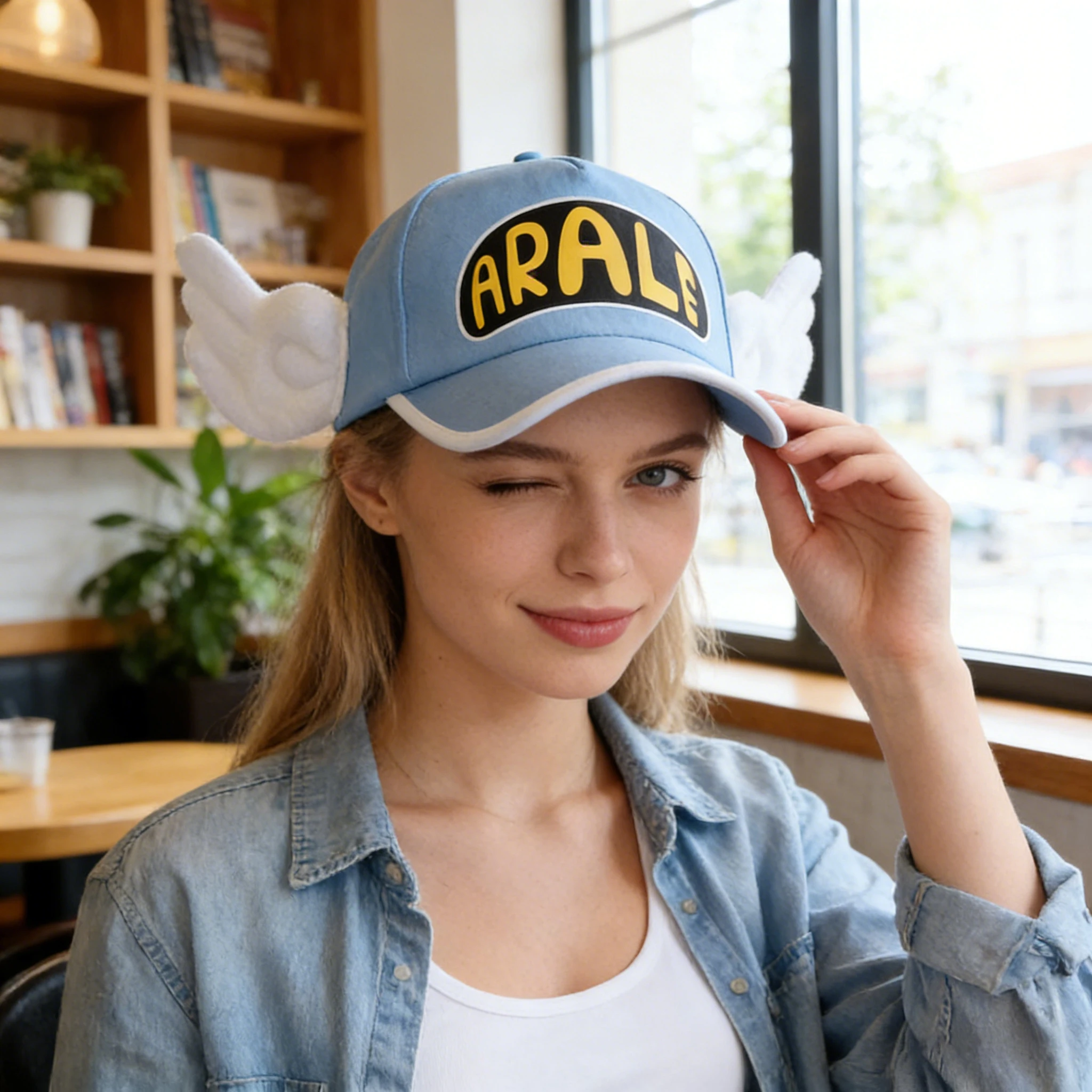 1 Stück, süße Arale-Cartoon-Baseballkappe mit Plüschflügeln – Anime IP Casual Trendy Hat. – Detail 8