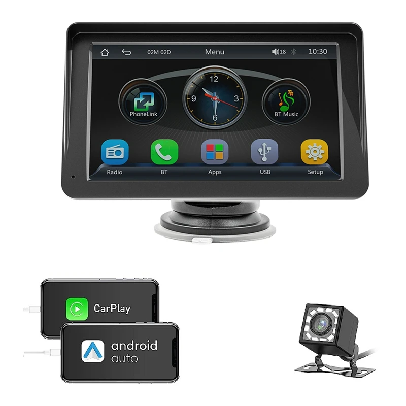 Wireless Carplay Android Auto Car Radio Dash Mount Multimedia Player Touch Screen USB Bluetooth Black ABS