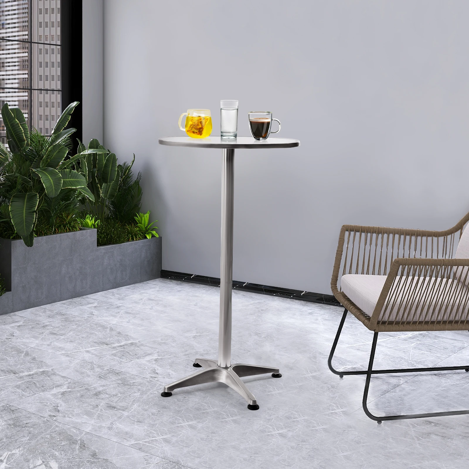 야외 원형 바 테이블 펍 다이닝 칵테일 테이블 금속 베이스 조절 가능한 높이 바 테이블 가정용 레스토랑 액세서리