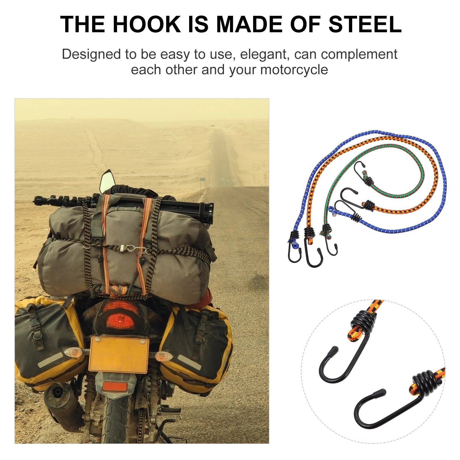 

3Pcs Cargo Tightening Strap Elastic Rubber Bungee Cord Hooks Motorcycle Car Luggage Fastening Belt Cargo Binding Belt