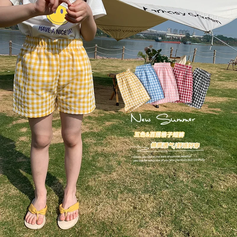 

100% Cotton Girls Plaid Shorts Summer Korean Boy Girl Short Pants Casual Kids Breathable Shorts Children's Clothes