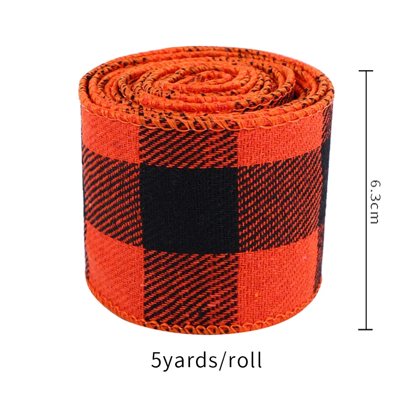 Plaid Ribbon Snowflake Buffalo Plaid Linen Ribbons Xmas Tree DIY Bows Christmas Wreath Gift Wrapping Ribbon Decor Width 6.3cm