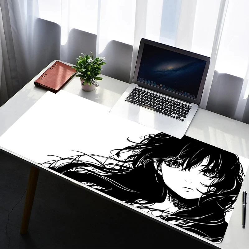 

Mouse Pad PC Accessories Mousepad Laptop Non Slip Extended Pad Black And White Anime Girl Rubber Keyboard Pad Gaming Mouse Mat