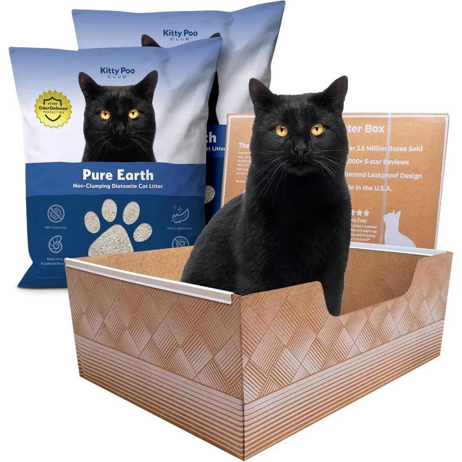 

Leakproof Disposable 2Pack Cat Litter Box with 2 Bags Diatomite Litter Superior Odor Control Recyclable Design Ideal for Travel