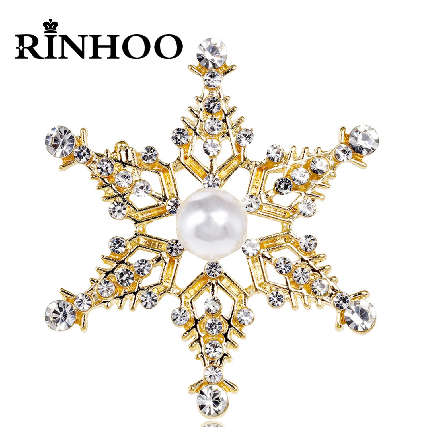 Rinhoo Rhinestone Imitation Pearl Snowflake Brooches For Women Festivel Christmas Snow Flower Pins Winter Badge New Year Jewelry