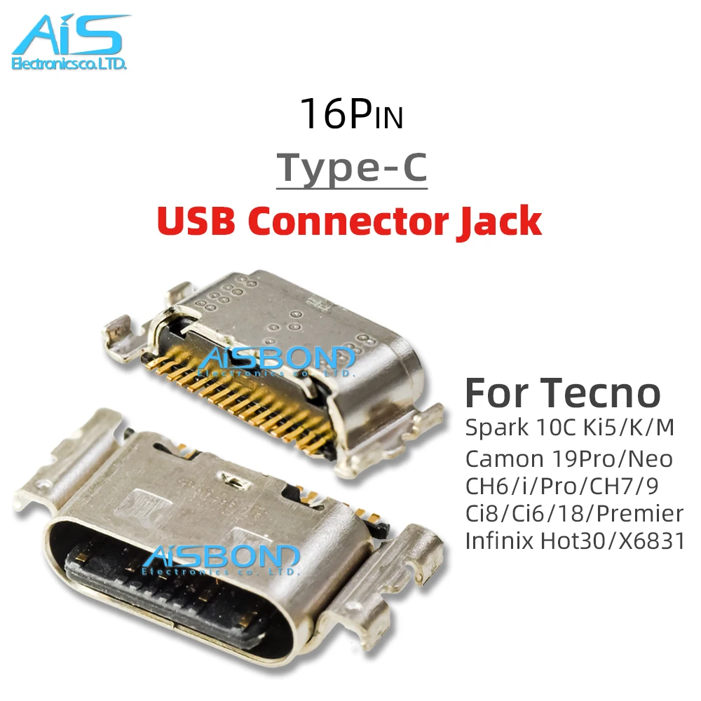 10Pcs/Lot USB Charging Port Jack socket charger Connector dock For Tecno Spark 10C Ki5 Ki5k Ki5m Hot30 X6831 Camon 19Pro CH6 CH7