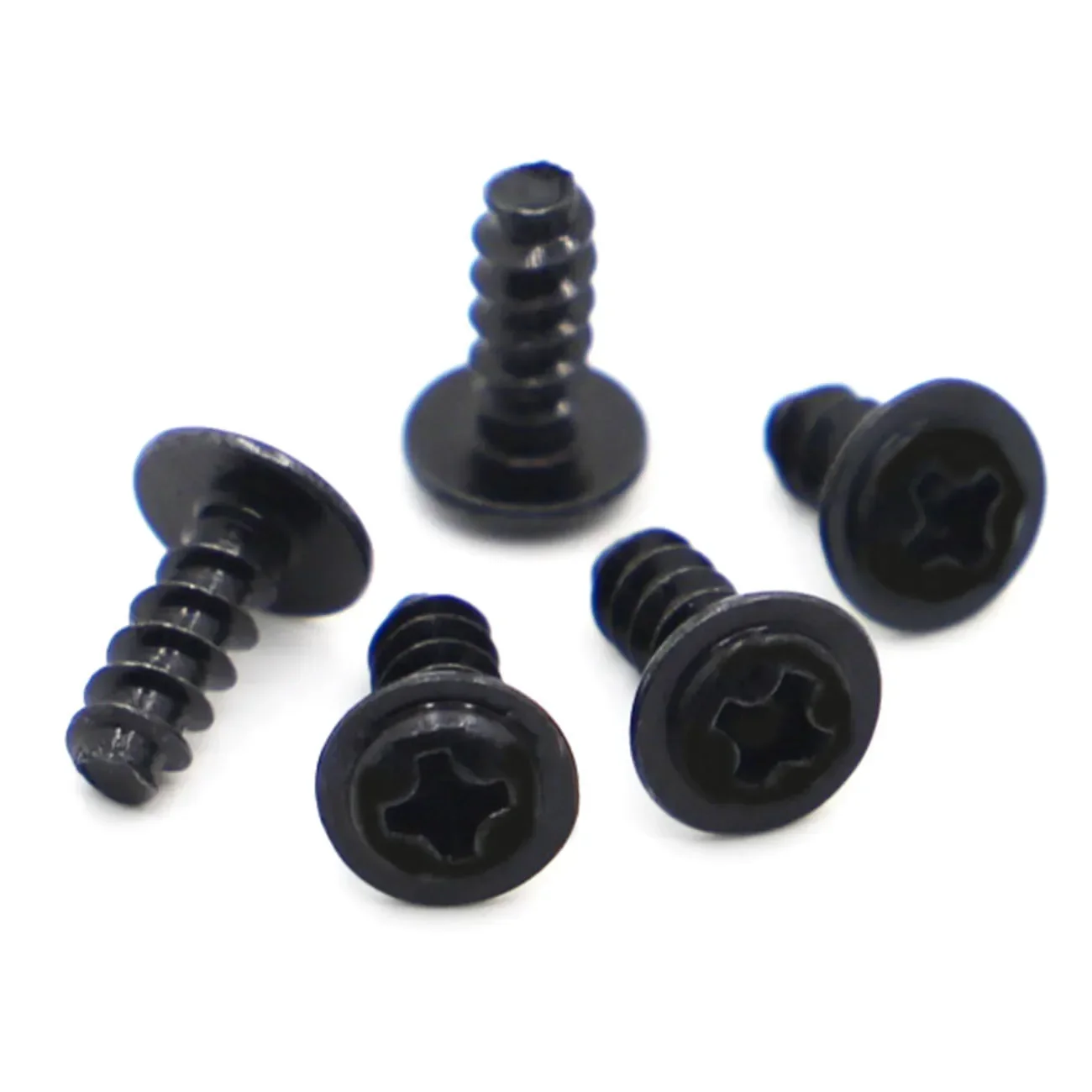 50pcs PWB Screw M1.4 M1.7 M2 M2.3 M2.6 M3 M4 Black Plated Steel Phillips Round Head With Washer Self- tapping Screws