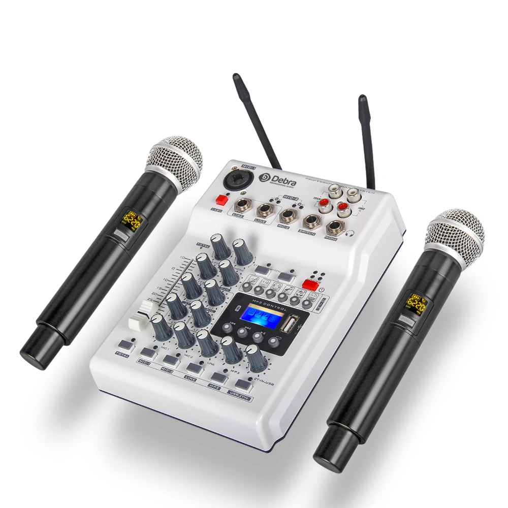 Multi-function Conference Wireless Karaoke 4-channel UHF Wireless Microphone with Mixer Sound Cards