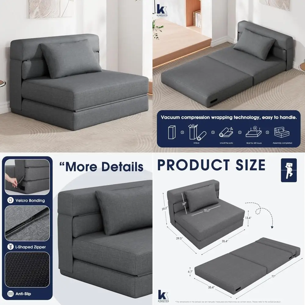 

Modern Convertible Sleep Chair with Back Cushion, Foldable Sofa Bed for Comfortable Rest, Grey 4-in-1 Furniture