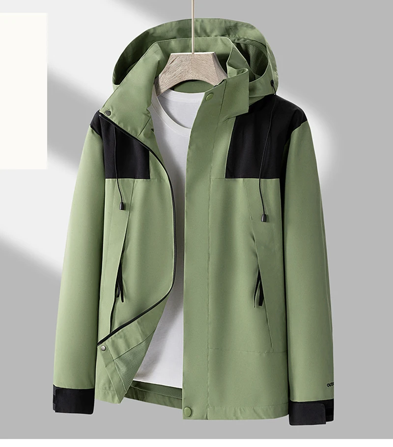 سترة تزلج نسائية مقاومة للماء للجنسين في الهواء الطلق بطبقة واحدة سترة واقية جبلية معطف واق من المطر معطف قبعة قابل للفصل