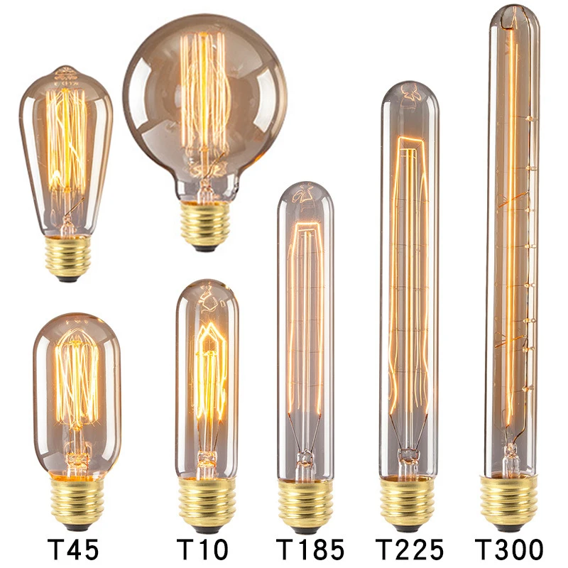 Retro Edison Light Bulb E27 220V 110V Bedroom Industrial Attic Retro Light Bulb Home Decoration T10 T30 T45 T185 T225 ST64 G125