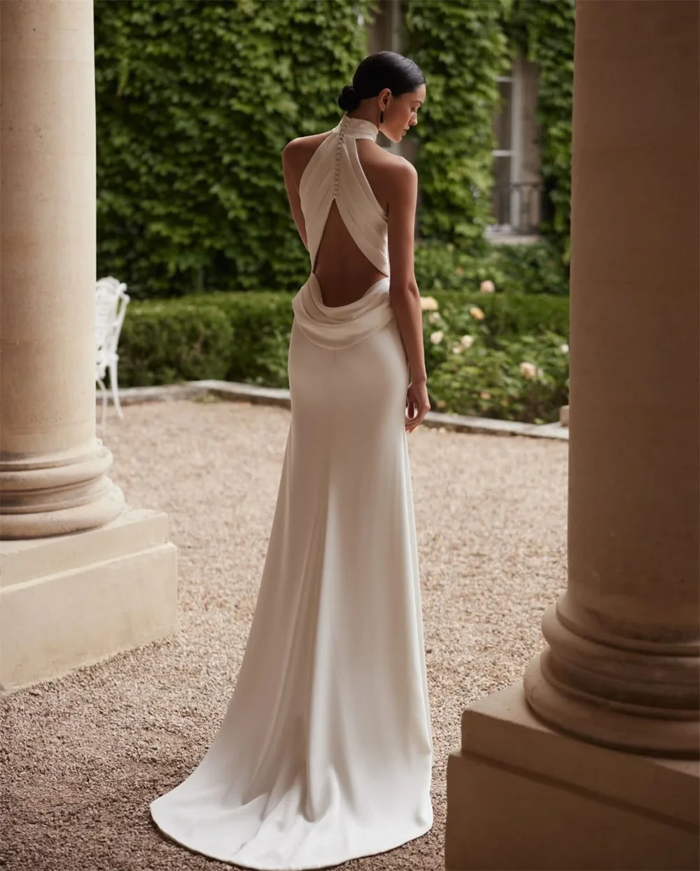 SPRAYING Elegante Meerjungfrau-Brautkleider aus Satin mit hohem Ausschnitt, ärmellos, langes Brautkleid mit hohem Seitenschlitz, Vestidos De Novia, maßgeschneidert