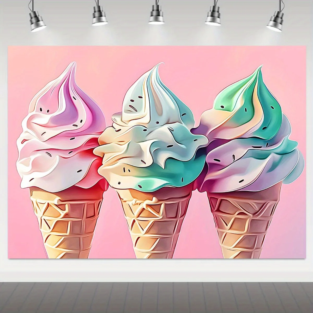 Rainbow Ice Cream Cone Tapestry Sweet Dessert Candy Pop Art Wall Decor for Kitchen Cafe Girls Room Pastel Color Fun Food Theme