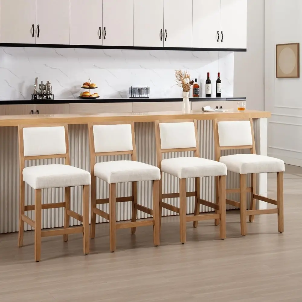 

Комплект из 4 барных стульев с обивкой из льняной ткани бежевого цвета и натуральным деревянным каркасом для кухонного острова/паба/кафе