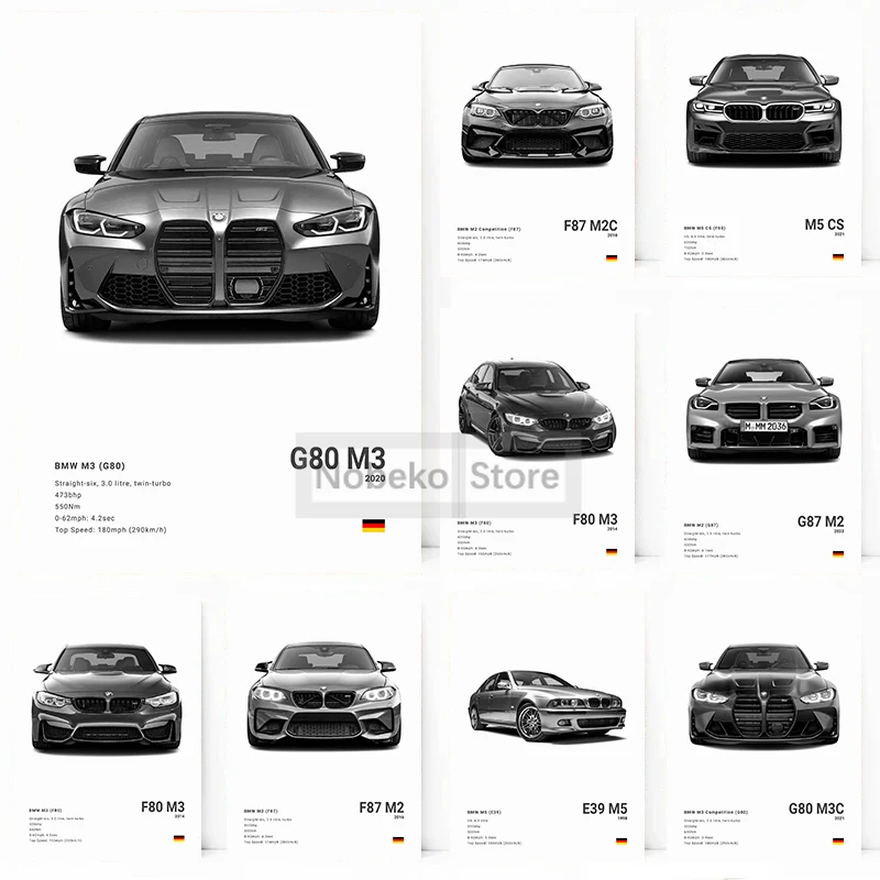 BMW Car Photography Posters BMW M Series Sport Car Prints Canvas Painting Wall Art Pictures Home Living Room Modern Decoration