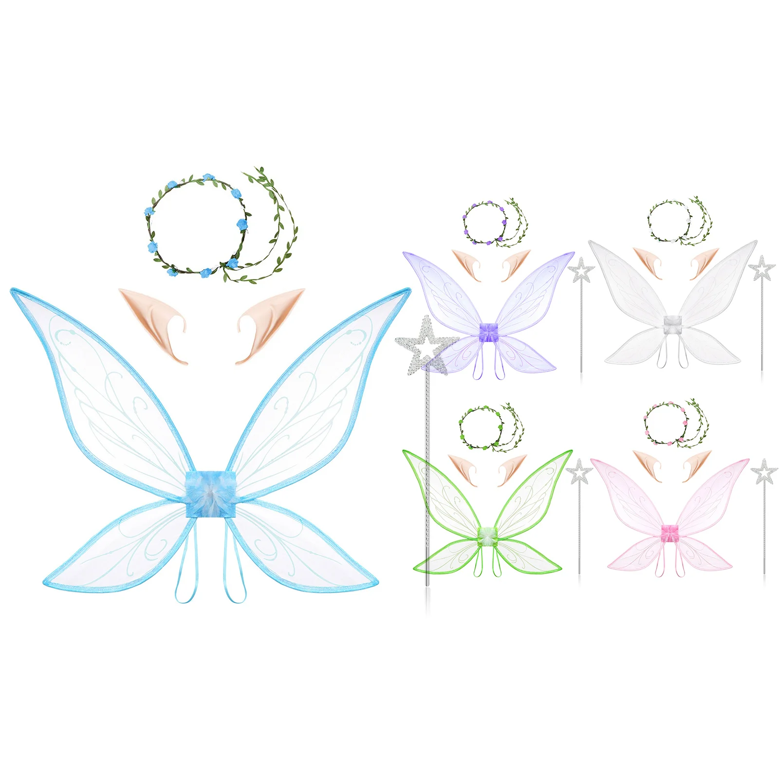 

Butterfly Fairy Wings with Fairy Ears Garland Fairy Wand Prop Set for Women Girls Halloween Angel Elf Cosplay Costume Accessorie