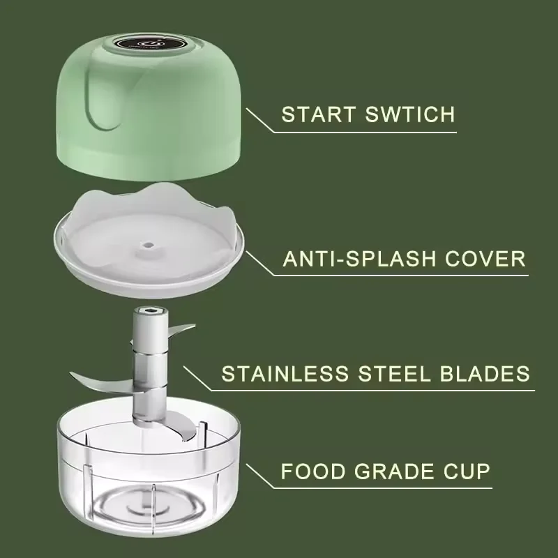 Elektrische Knoblauchmühle für den Haushalt, tragbarer wiederaufladbarer Mini-Mixer für Fleisch, Gemüse und Obst, kleines Werkzeug für die Haushaltsküche – Detail 9