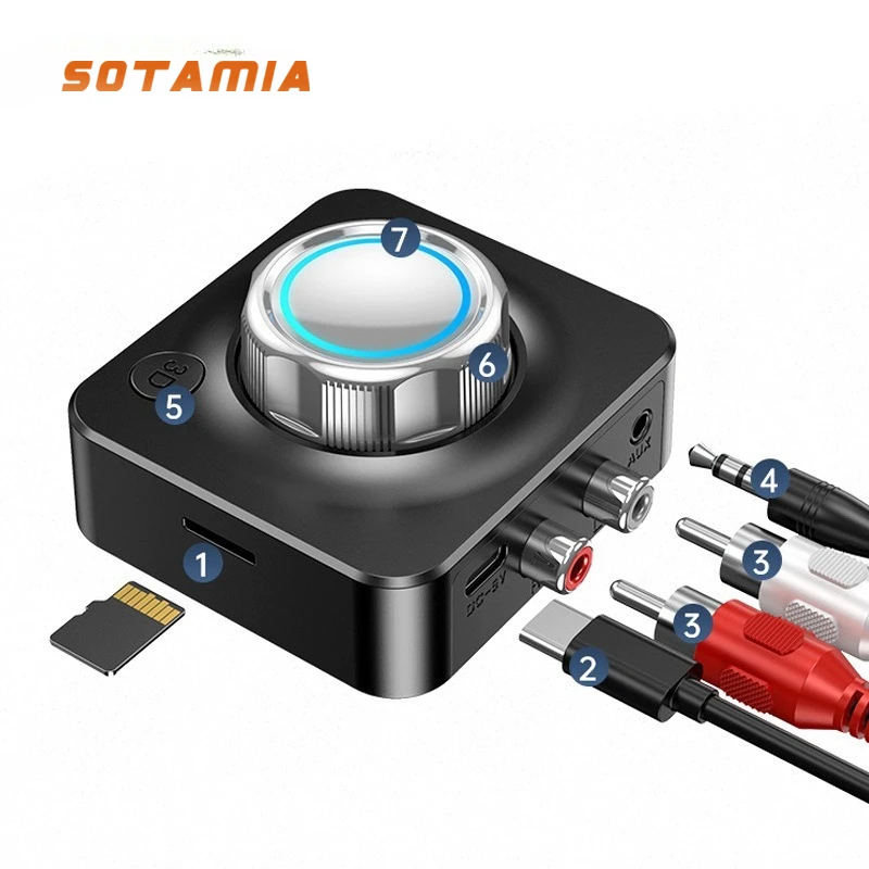 

SOTAMIA 5.0 Bluetooth-адаптер RCA стереоприемник 3,5 мм с 3D режимом сабвуфера Поддержка TF-карты Воспроизведение Динамик Bluetooth