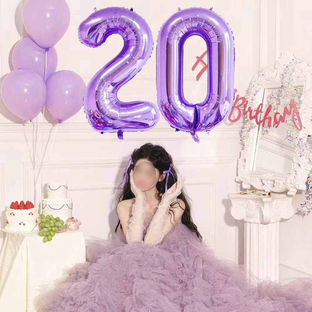 بالونات عيد ميلاد أرجوانية عملاقة 40 بوصة 0-9 أرقام بالونات لرقم الفراشة الأرجوانية وحفلات أعياد الميلاد وحفلات استقبال المولود الجديد #4