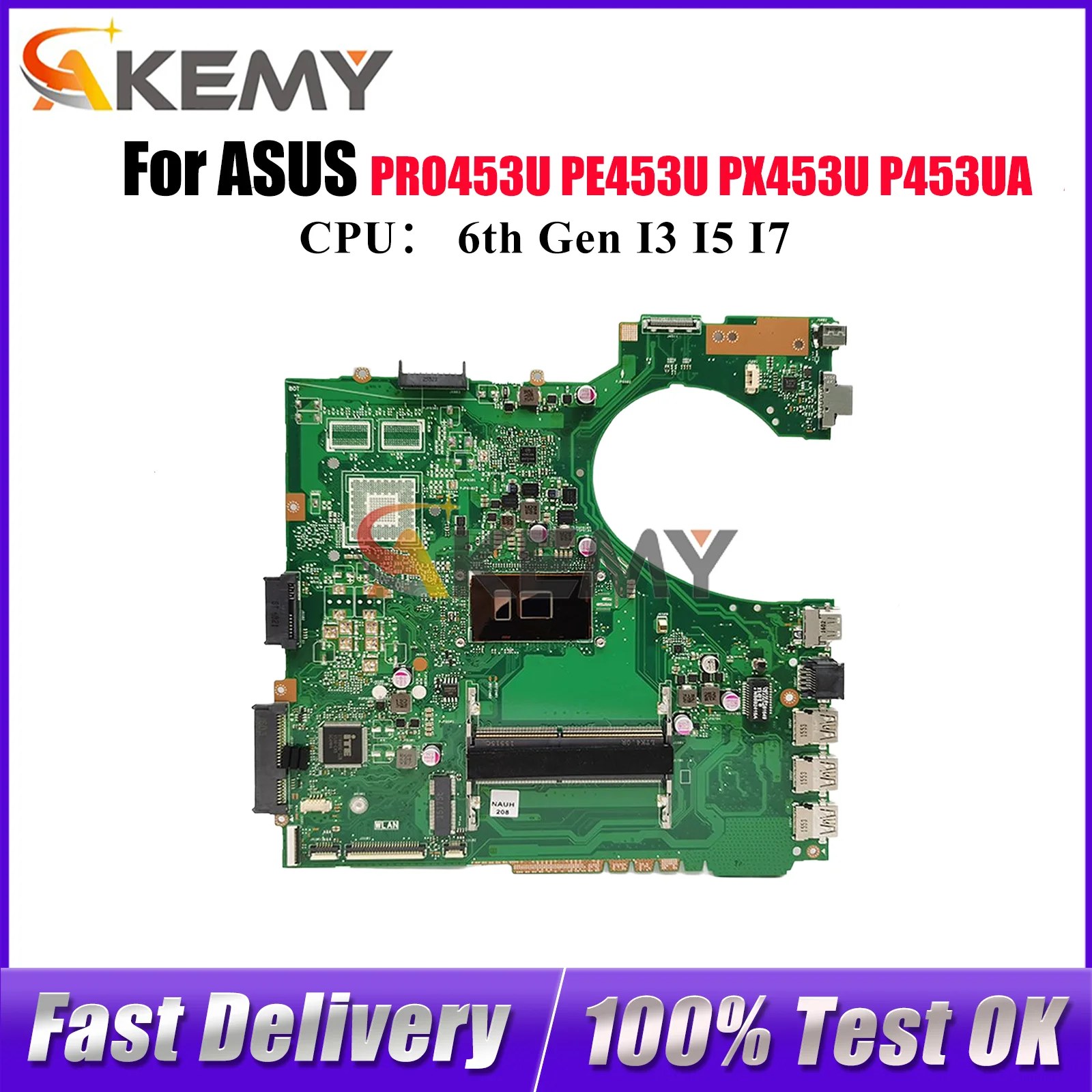 

P453UA Laptop Motherboard For ASUS ProArt PX453U P453UJ PRO453U PE453U P453U P453UA Mainboard W/ I3 I5 I7 CPU tests OK fast ship