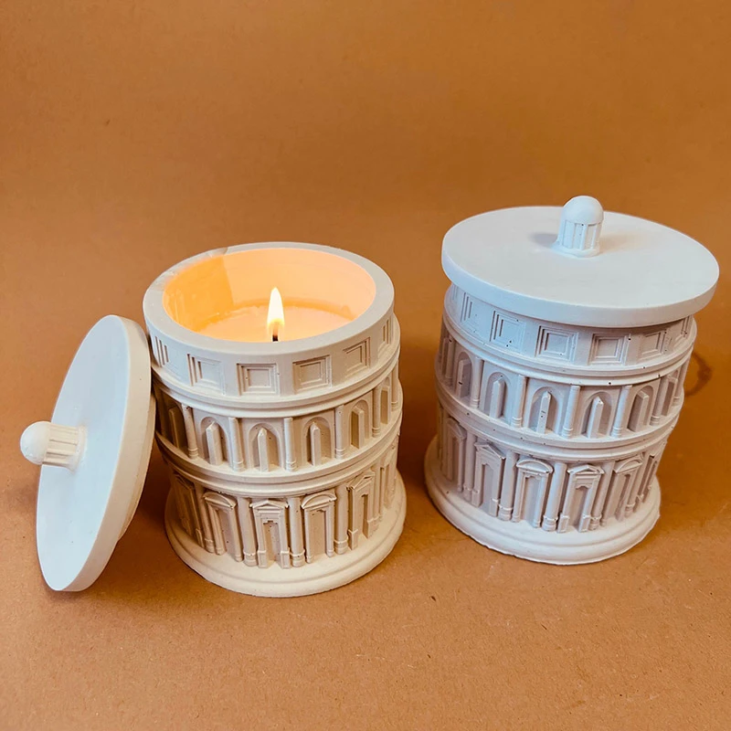 Concrete Mold Silicone Mold With Lid Candle Jar Roman Pantheon Cement Round Container Storage Pot Terrazzo Decorative Tools