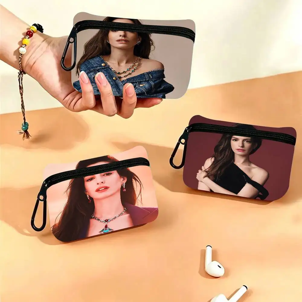 Actor A-Anne H-Hathaway Daily Carry Oxford Fabric Small Coin Purse Multi-use Storage Pouch For Keys Cards Coins
