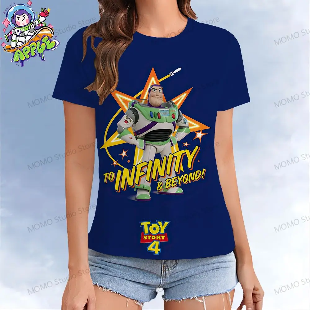 Buzz Lightyear Disney Toy Story Women's T-shirt Kawaii O Neck Y2k Woman Clothing T-shirts Street Wear Summer Short Sleeve 2024