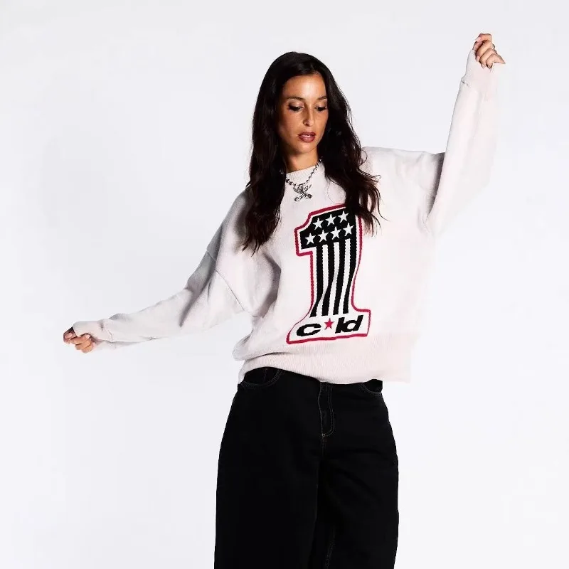 

Harajuku буквенная геометрическая графическая вышивка с длинным рукавом, высококачественные свитера большого размера, женская зимняя одежда, женские свитера