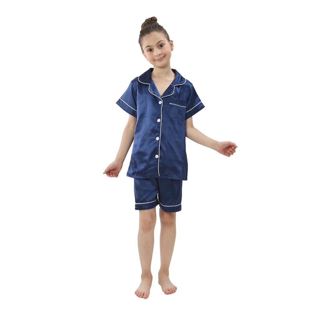 teenager home pajamas girls sleepwear kids silk satin party nightgown boys button-down pijama children solid color loungewear